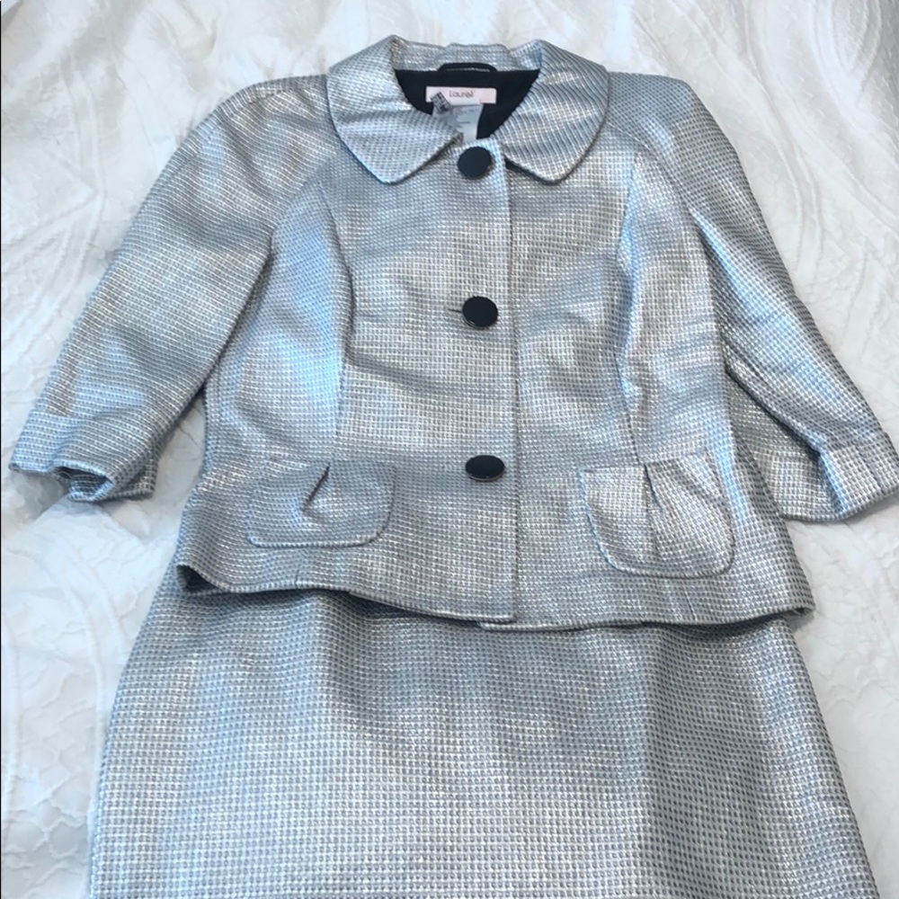 Glistening grey business suit for pageant